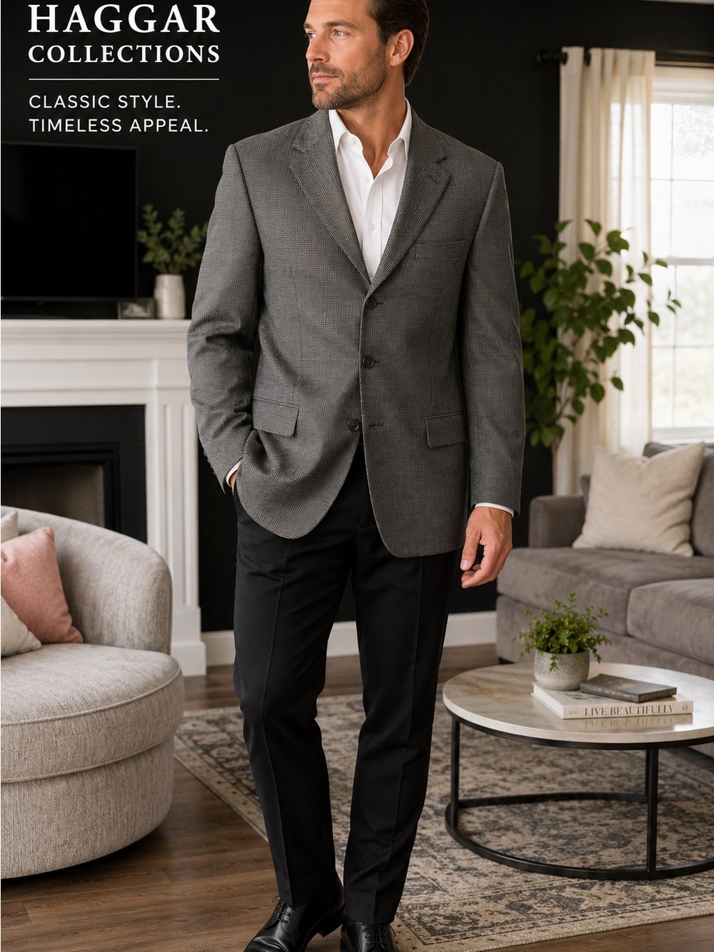 Haggar Collections Gray Textured Sport Coat Blazer Men’s Classic 3 Button